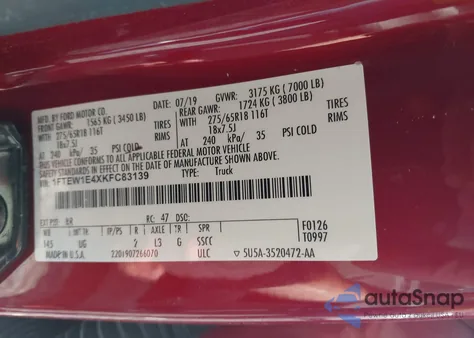 2019 Ford F150 Supercrew из США, поврежденный, VIN 1FTEW1E4XKFC83139